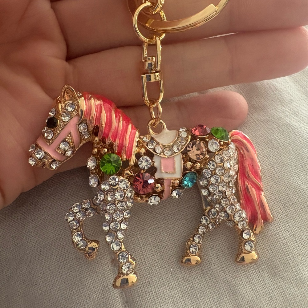 Crystal Horse Keychain with Multicolor Accents